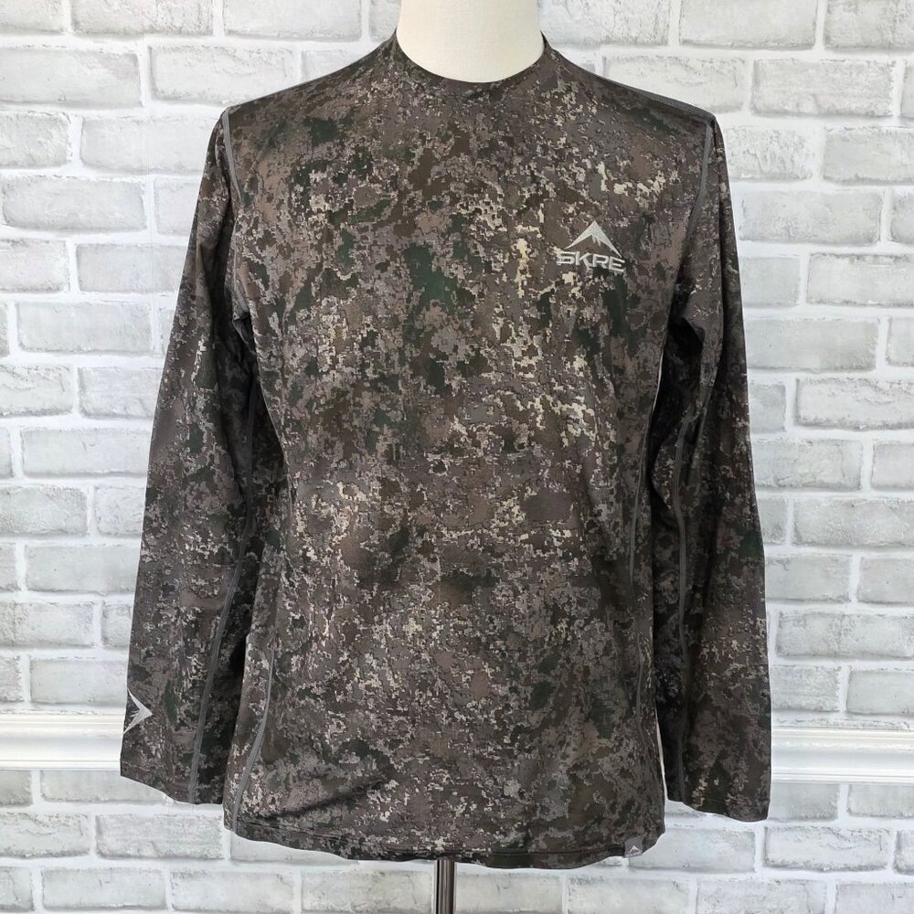 Skre Shirt Green Camo Hunting Performance Base Layer Long Sleeve Top Men M